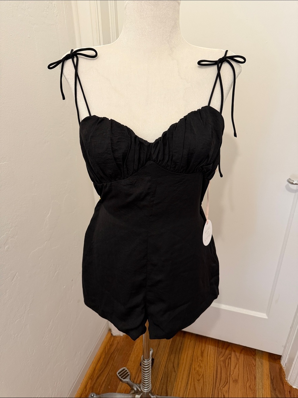 Black Tie-Shoulder Romper with Sweetheart Bust